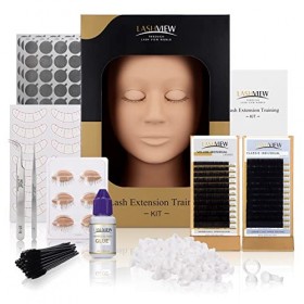 LASHVIEW Kit dextension de cils, kit professionnel de tête de mannequin avec 4 paupières amovibles, kit de cils pour débutan