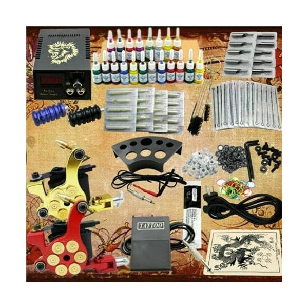 Kit complet de tatouage professionnel - 2 machines à tatouer - 20 couleurs - Inks - 50 aiguilles - Bloc dalimentation - Kit 