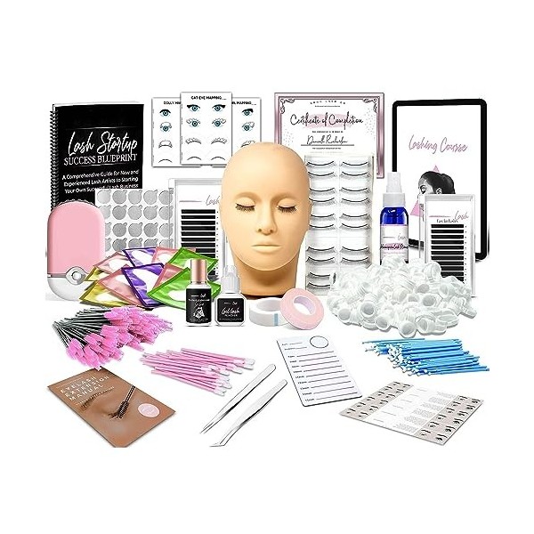 TwoWin Kit dextension de cils, kit dextension de cils tout-en-un avec mannequins, sèche-cils USB, outils dextension rose p