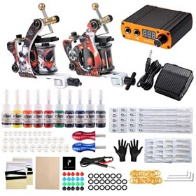 STIGMA Kit Tatouage Complet 2 Machines à Tatouer Classiques à Bobine Alimentation Numérique Professionnelle, 20 Aiguilles de 
