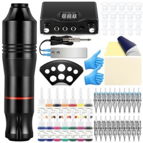 Tatooine Kit complet de machine à tatouer avec 20 cartouches daiguilles et 14 couleurs dencre de tatouage, kit de stylo rot