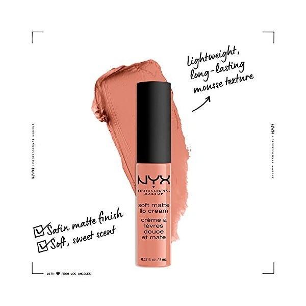 NYX Professional Makeup Rouge à Lèvres Soft Matte Lip Cream, Fini Mat Crémeux, Couleur Ultra-Pigmentée, Tenue Longue Durée, T