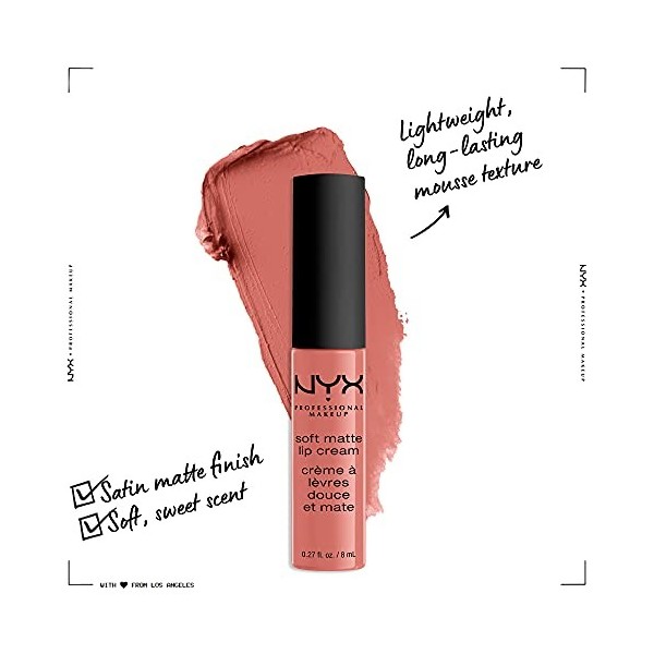 NYX Professional Makeup Rouge à Lèvres Soft Matte Lip Cream, Fini Mat Crémeux, Couleur Ultra-Pigmentée, Tenue Longue Durée, T