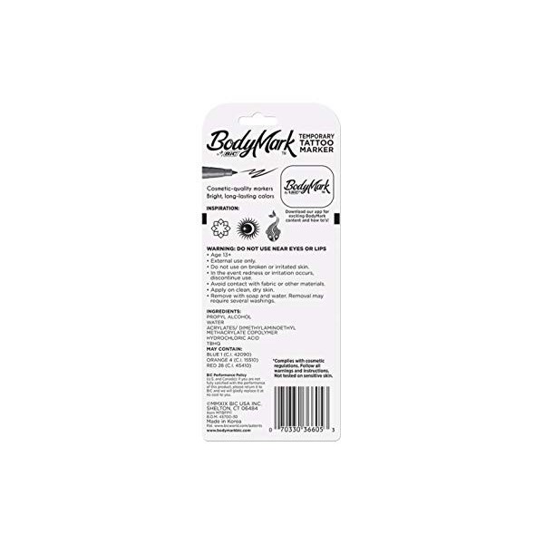 BIC BodyMark Temporary Tattoo Marker, Fine Tip Black