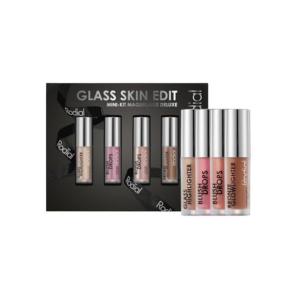 Rodial Glass Glow Edit: Blush Drops - Frosted Pink, Blush Drops - Sunset Kiss, Bronze Glowlighter, Glass Highlighter | Kit de