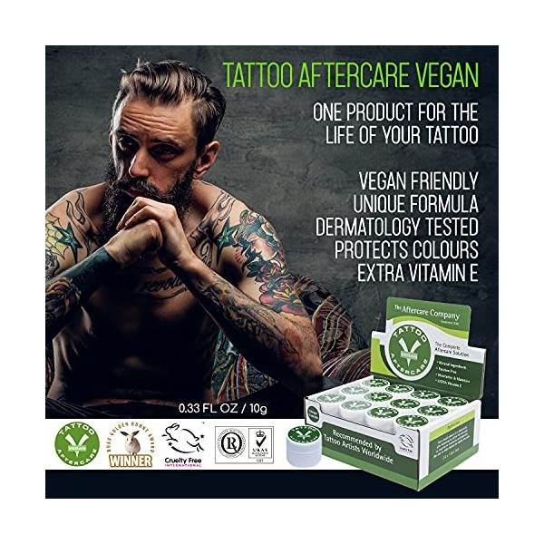 Tattoo Aftercare Vegan Box 24 x 10g - Dermatology Approved -Moisturise, Soothe, Maintain - Cruelty Free - Unique Formula.