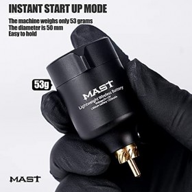 Mast Wireless Short Battery Power Supply Super High Capacity for RCA Rotary Tattoo Pen Machine Black
