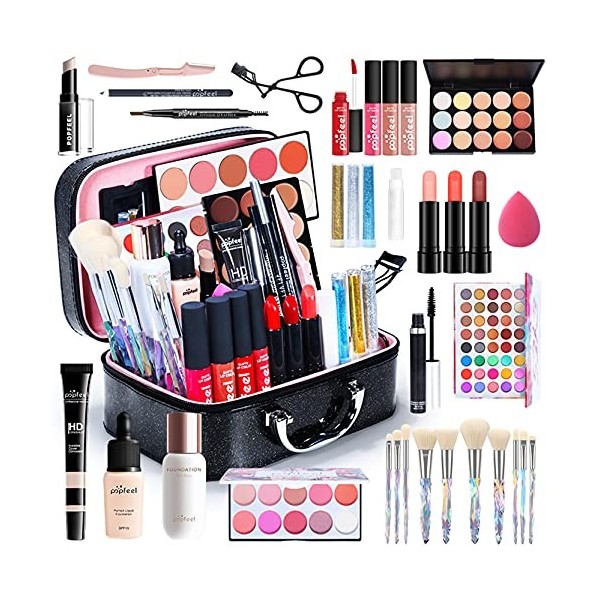 JasCherry 34 Pièces Coffrets de Maquillage Mallette Tout en un Plein Set Femmes Coffret Festival Cadeau Coffret Ensemble de B