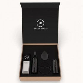 Coffret Cadeau Teint parfait Hailey Beauty | fond de teint blanc adaptable à la couleur de la peau, éponge maquillage, pincea