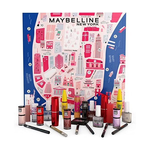 Maybelline New-York - Calendrier de lAvent 2021 - 24 Produits de Maquillage Grands Formats - Idéal à offrir en Cadeau pour N