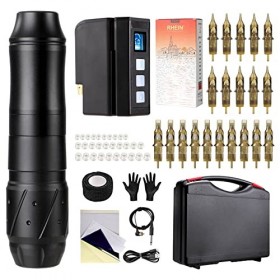 HAWINK Kit de stylo de tatouage HAWINK Machine de pistolet de tatouage rotatif avec alimentation de tatouage sans fil 20 pièc