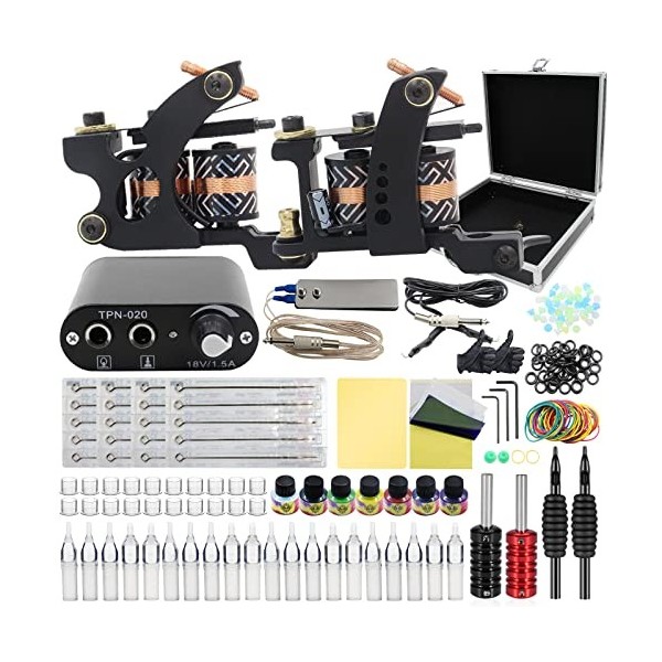 Rayyl Coil Machine Kit, 2pcs Coil Machine Mini Power Supply 7 Color Inks Liner & Shader Kit