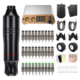 LIUMATE Kit de Tatouage Complet Machine à Tatouer Rotative avec 30 Cartouches Daiguilles Alimentation Pédale Accessoires de 