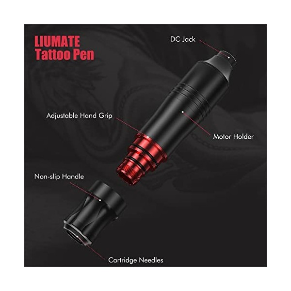 LIUMATE Kit de Tatouage Complet Machine à Tatouer Rotative avec 30 Cartouches Daiguilles Alimentation Pédale Accessoires de 