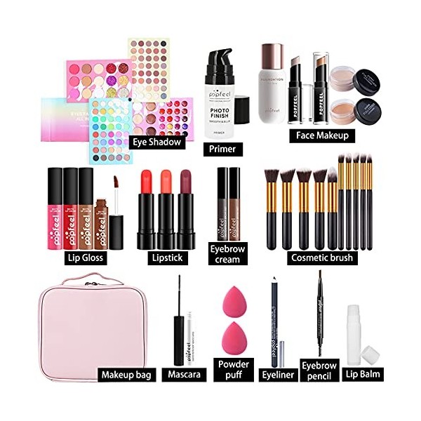 Ensemble-cadeau de Maquillage Tout-en-un Kit de Démarrage Essentiel de Maquillage Ensemble de Maquillage avec Fard à paupière