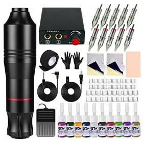 Blackbudda Machine Tatouage, Kit Complet de Machine à Tatouer rotatif pour professionnels avec alimentation et pigment, 10 ai