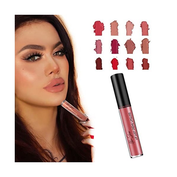 12 Color Cream Texture Lipstick Waterproof, Lip Lust Creme Lipgloss, Waterproof Long Lasting Liquid Lipstick for Women mixed