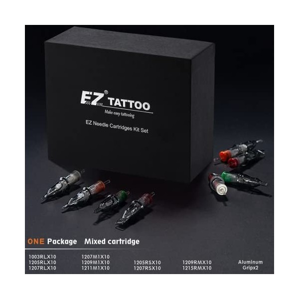 EZ TATTOO Aiguilles de Cartouche de Tatouage Assorties - 100pièces 12 Mixte 3RL, 5RL, 7RL, 5RS, 7RS,7M1, 9M1, 11M1, 9RM, 15