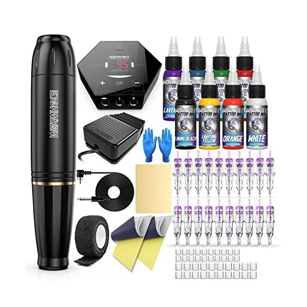 Machine Tatouage Kit Tatouage Avec Machine Tatouage 20 Aiguille Tatouage 11 Encre Tatouage Kit Tatouage Debutant Complet WTK1