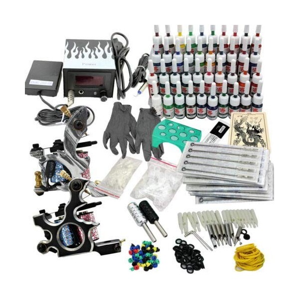 Kit de Tatouage Professionnel,2 Machines à Tatouer 40 Encres Power Supply Set D238