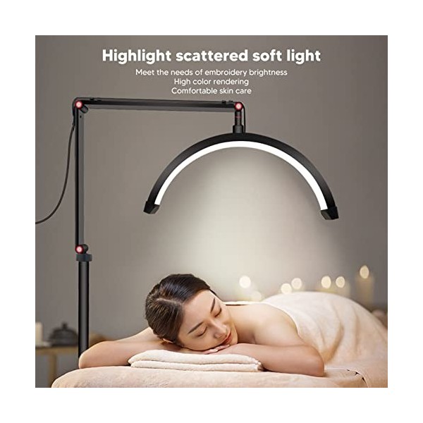 Lampe Demi-Lune pour Cils, Lampe Demi-Lune Réglable 3000K-6000K avec Clip de Bureau, Rotation à 360 Degrés, Lampe Lune pour E