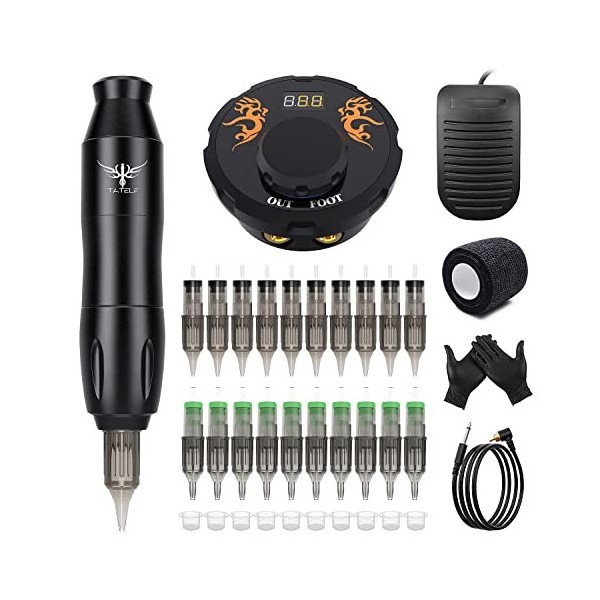 TATELF Rotary Tattoo Pen Machine Kit Professional Complete with 40pcs Tattoo Cartridge needles Tattoo Power Supply Foot Pedal