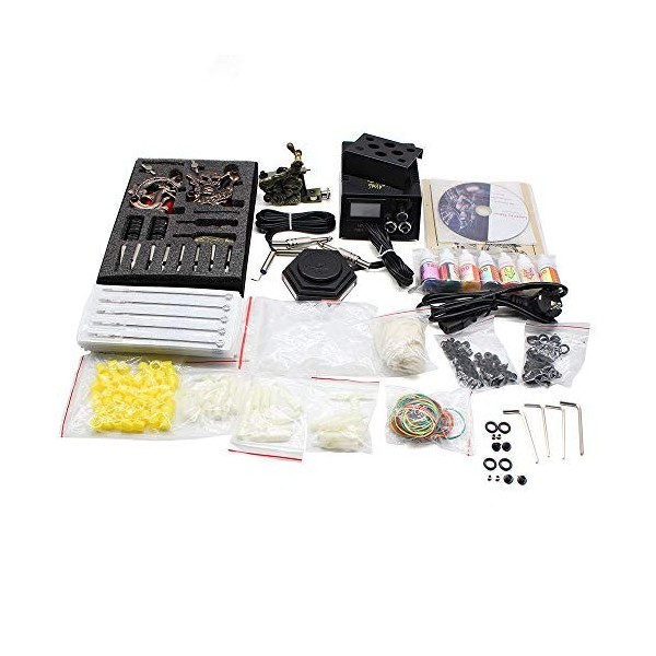 Kit de tatouage complet set 3 machine à tatouer 50 aiguilles 7 encres couleurs