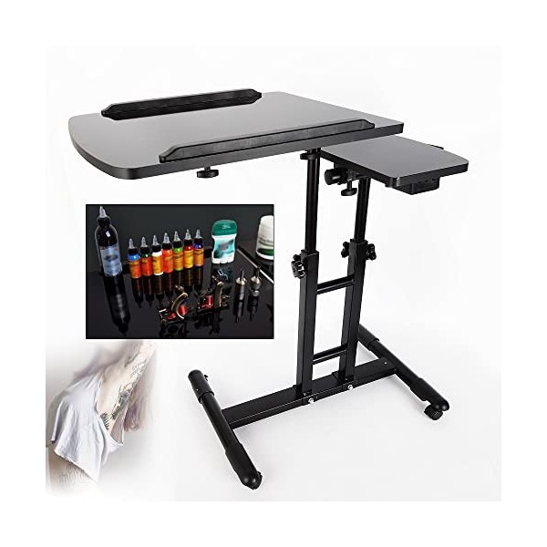 Futchoy Table de Tatouage Mobile, Support de Poste de Travail de Tatouage, réglable de 65 à 97 cm, Repose-Bras Portable, Tabl