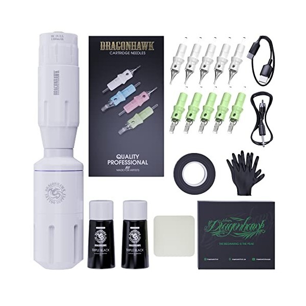 Dragonhawk kit tatouage complet cartouche tatouage Wireless Rotary machine a tatouer Pen aiguille tatouage Couleur de tatouag