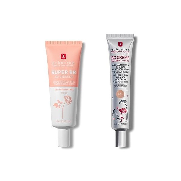 Erborian CC Crème à la Centella Asiatica - Maquillage pour le Teint et Soin Illuminateur - SPF 25 - Clair 45 ml + Erborian Su