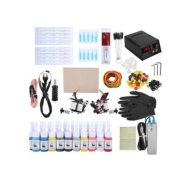 Machine à tatouer Shader,Kit de tatouage complet pour les débutants Encres de tatouage pour alimentation UE 