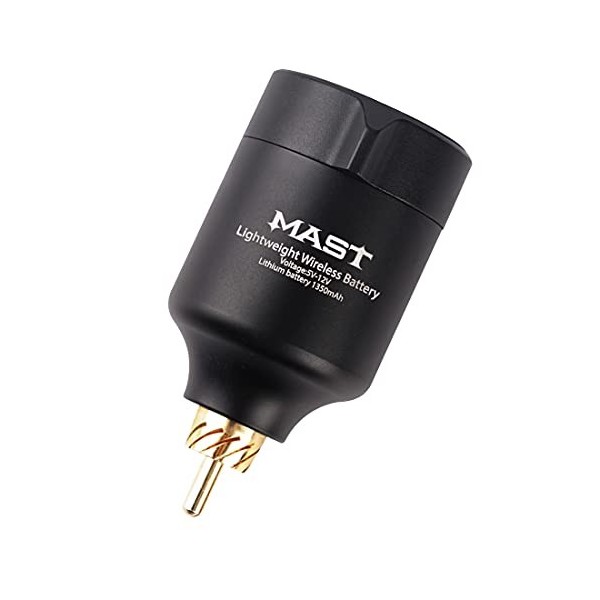 MAST Alimentation de Tatouage Sans Fil Connecteur RCA Rechargeable de Type-c Batterie de Tatouage 1350mAh, 6 Heures daliment