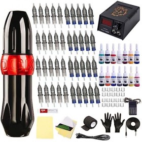 FONPOO Kit de tatouage professionnel, 40 cartouches daiguilles 14 couleurs Ensemble dencres de tatouage, Kit complet de mac