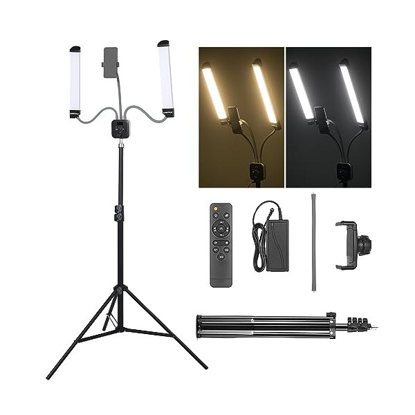 AMBITFUL AL-20 Lampe LED à double bras 40 W 3000 K-6000 K ± 200 K , avec écran LCD et télécommande, pour maquillage, manucur