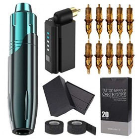 YCHBOS Kit de Tatouage de Stylo de Machine Rotative sans Fil Moteur 1500mAh Batterie Facile à Charge avec 20 Aiguilles de Car