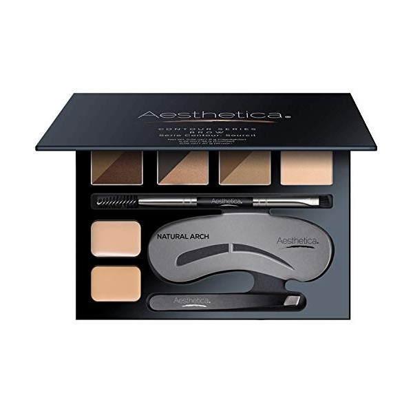 Kit contour des sourcils Aesthetica - palette de contouring pour les sourcils, 15 pièces - contient des fards, de la cire, de