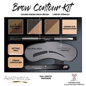 Kit contour des sourcils Aesthetica - palette de contouring pour les sourcils, 15 pièces - contient des fards, de la cire, de