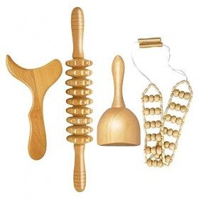 Masseur Bois de Anti Cellulite Lot De 4 Maderotherapie Kit Complet Cellulite Massage Bois Appareil Anti Cellulite Drainage Ly