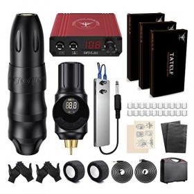 TATELF Machine a Tatouer sans fil Kit Complet with Rotary Tattoo Machine Pen kit 2000mah Battery Power Supply 30pcs aiguille 