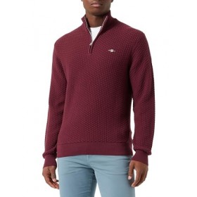 GANT Coton Texture Demi-Zip Sweater, Red Shadow, M Homme