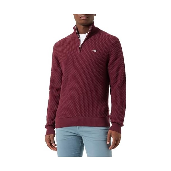 GANT Coton Texture Demi-Zip Sweater, Red Shadow, M Homme