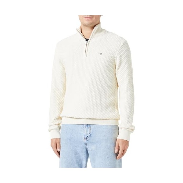 GANT Coton Texture Demi-Zip Sweater, Red Shadow, M Homme