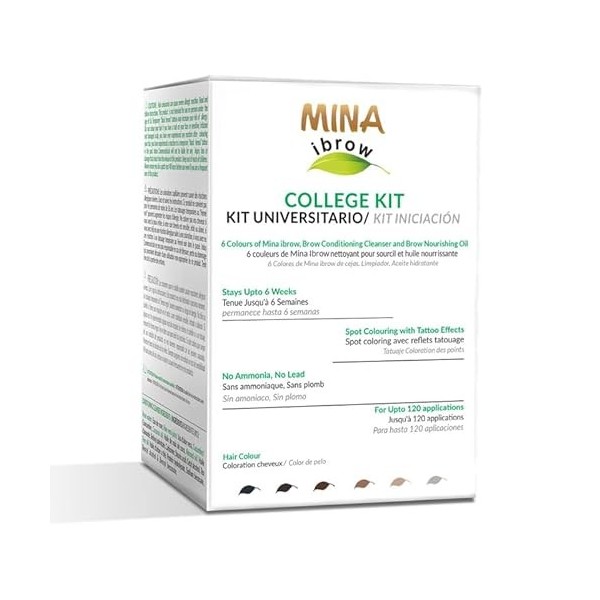MINA ibrow Henna College Kit 6 Colors of ibrow Henna, Brow Conditioning Cleanser & Brow Nourishing Oil 