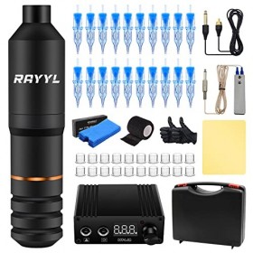 Rotary Pen Machine Kit - Rayyl Kit Stylo Machine Rotative avec 20 Cartouche Aiguilles Peau Synthétique Ink Cups pour Les Arti