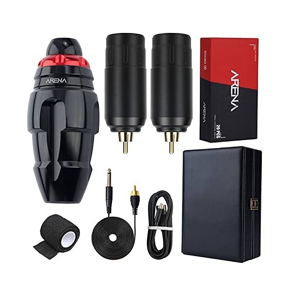 Arena Tattoo Kit Boom Short Tattoo Pen Rotary Tattoo Machine RCA Wireless Power Supply Tattoo Needles RCA Cable with box