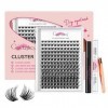 Cils Extension Kit，Crislashes Cluster Cils 168 PCS, 8-16mm Mix, ruban fin, Cluster Cils Adhesive & Seal, Cluster Apolicateur 
