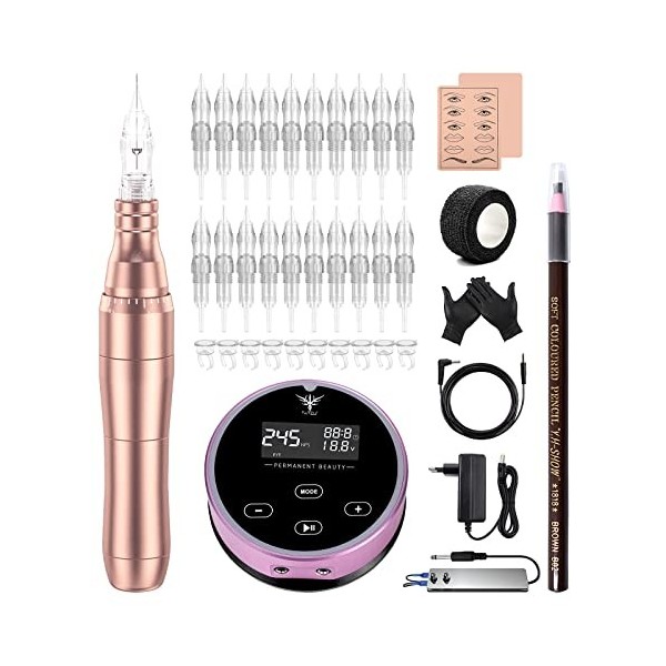 TATELF P30 maquillage permanent machine avec 20 Aiguille Tatouage Kit de machines de tatouage permanentes avec alimentation n