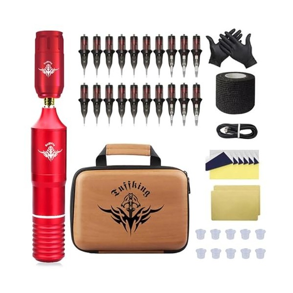 TTOOGO Kit De Stylo De Tatouage Professionnel, Kit De Tatouage sans Fil Douleur Et Shader Complète pour Débutants Et Pros, Pu