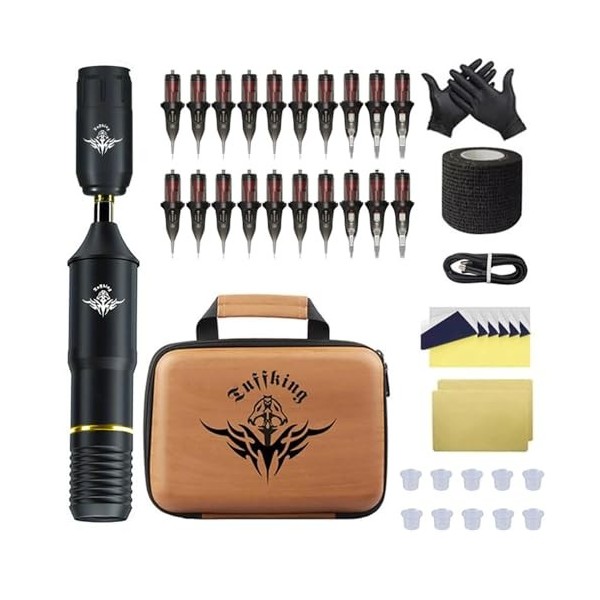 TTOOGO Kit De Stylo De Tatouage Professionnel, Kit De Tatouage sans Fil Douleur Et Shader Complète pour Débutants Et Pros, Pu