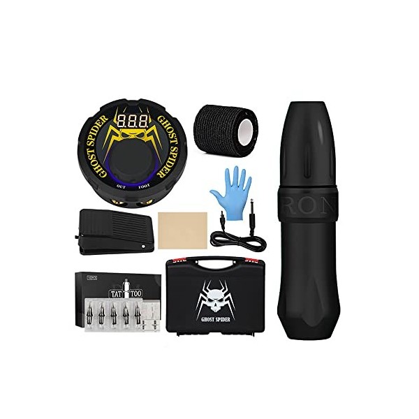 TTOOGO Kit De Stylo À Tatouer - Kit Pistolet À Tatouer Rotatif Avec 10 Cartouches Tatouage Alimentation Numérique Ensemble Ma